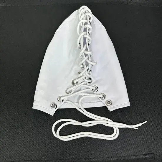 Quirky Bondage Hood Full Face Cover Mask Drawstring at Back Beige
