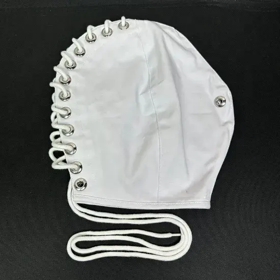 Quirky Bondage Hood Full Face Cover Mask Drawstring at Back Beige