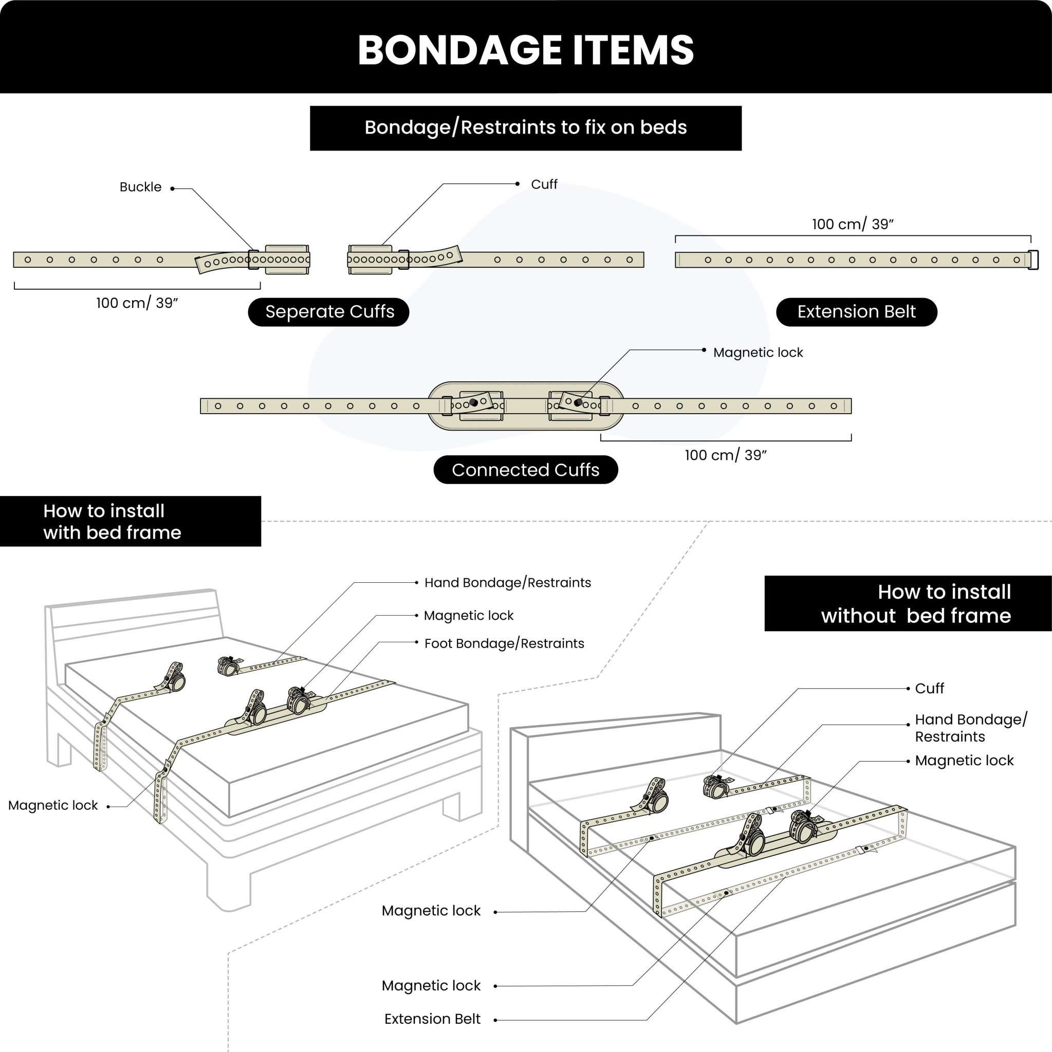 Permanent Bed Bondage Belt Set White
