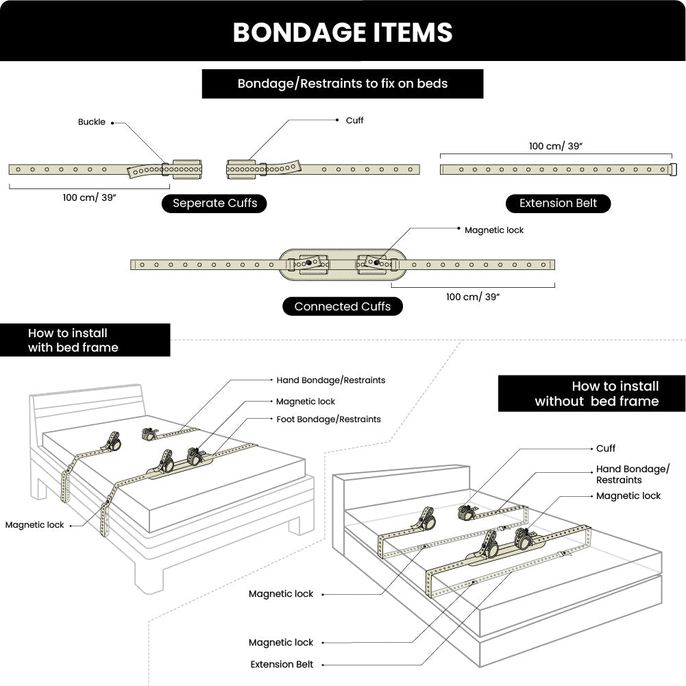 Pillory BDSM Bondage Hands and Feet Bed Set Blac