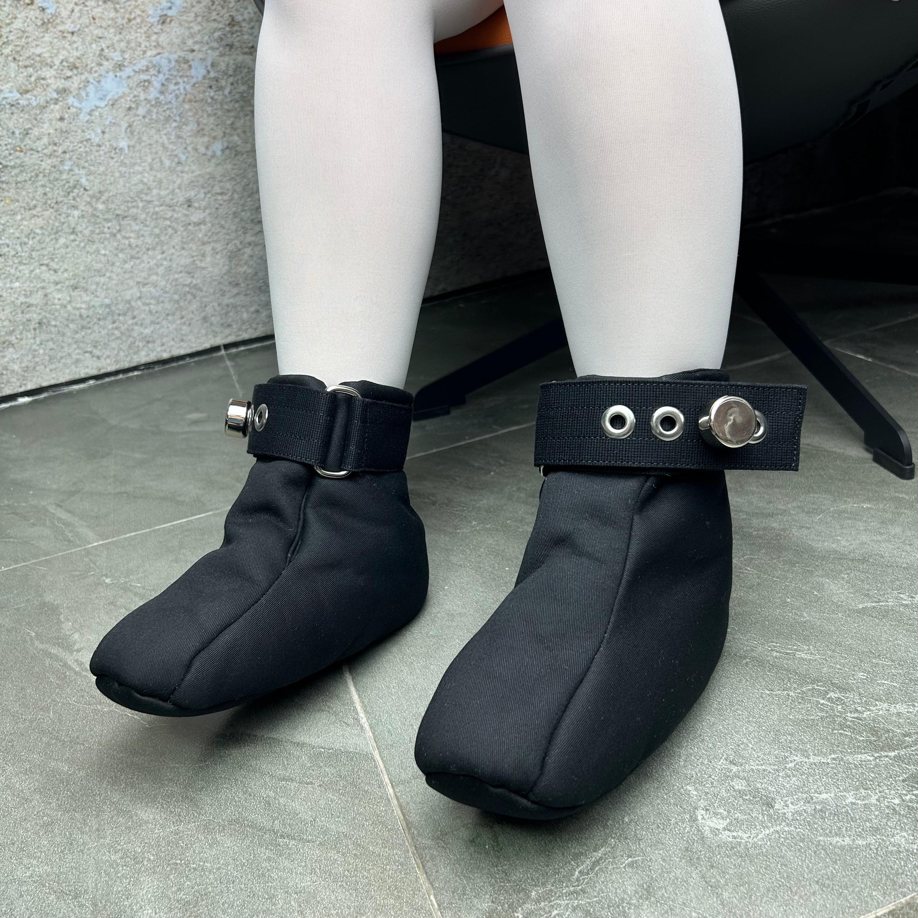 Crawling Habit Soft Padded Bondage Shoes with Spikes Black