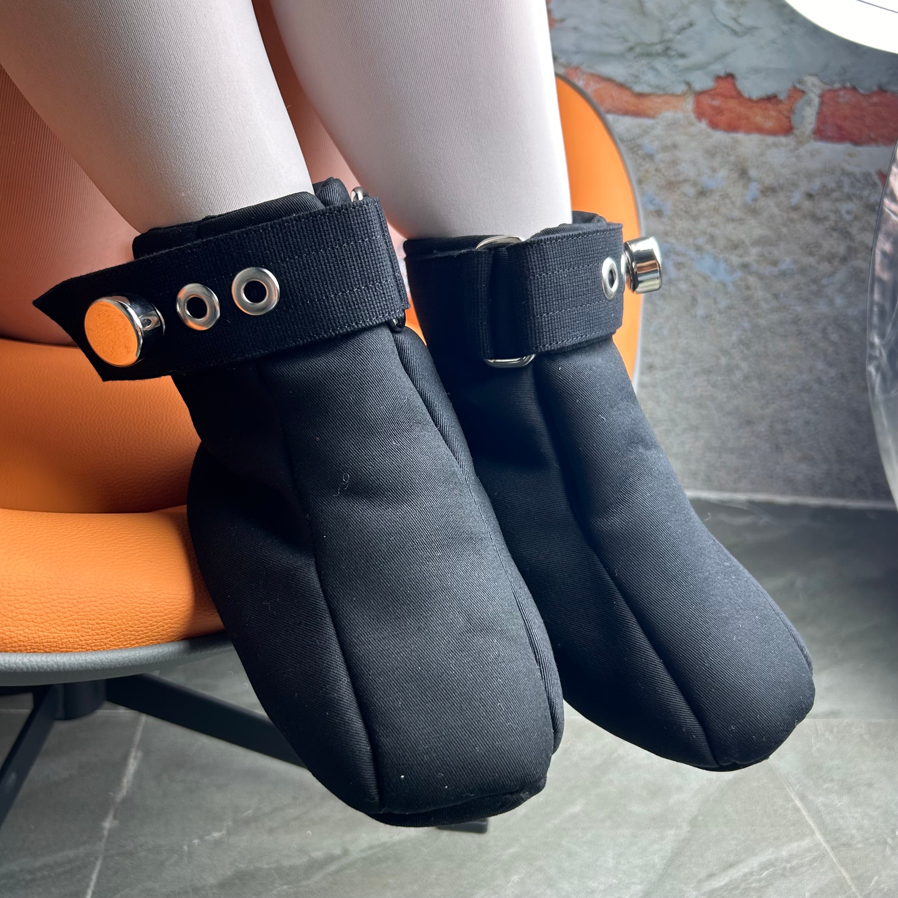 Crawling Habit Soft Padded Bondage Shoes with Spikes Black