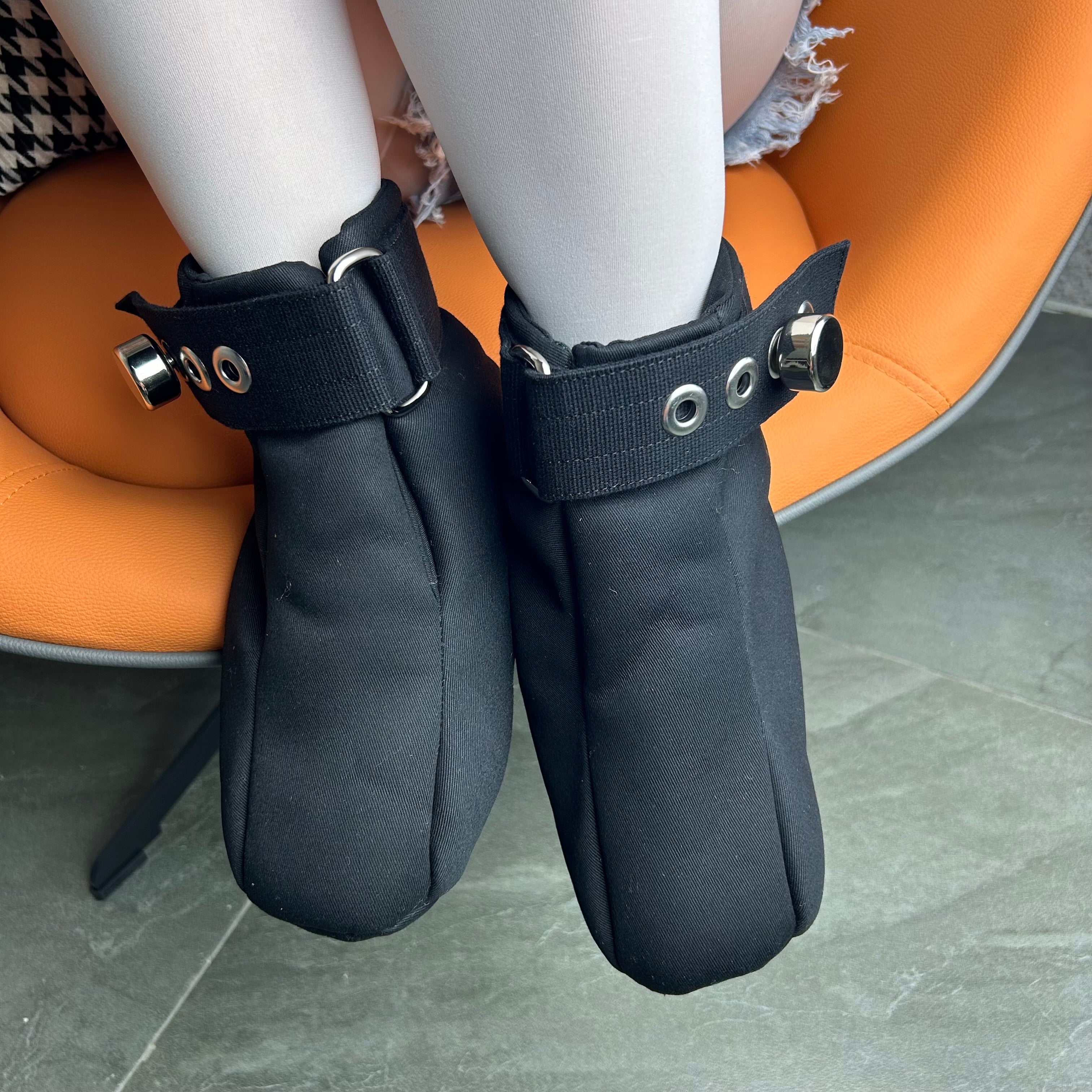 Crawling Habit Soft Padded Bondage Shoes with Spikes Black