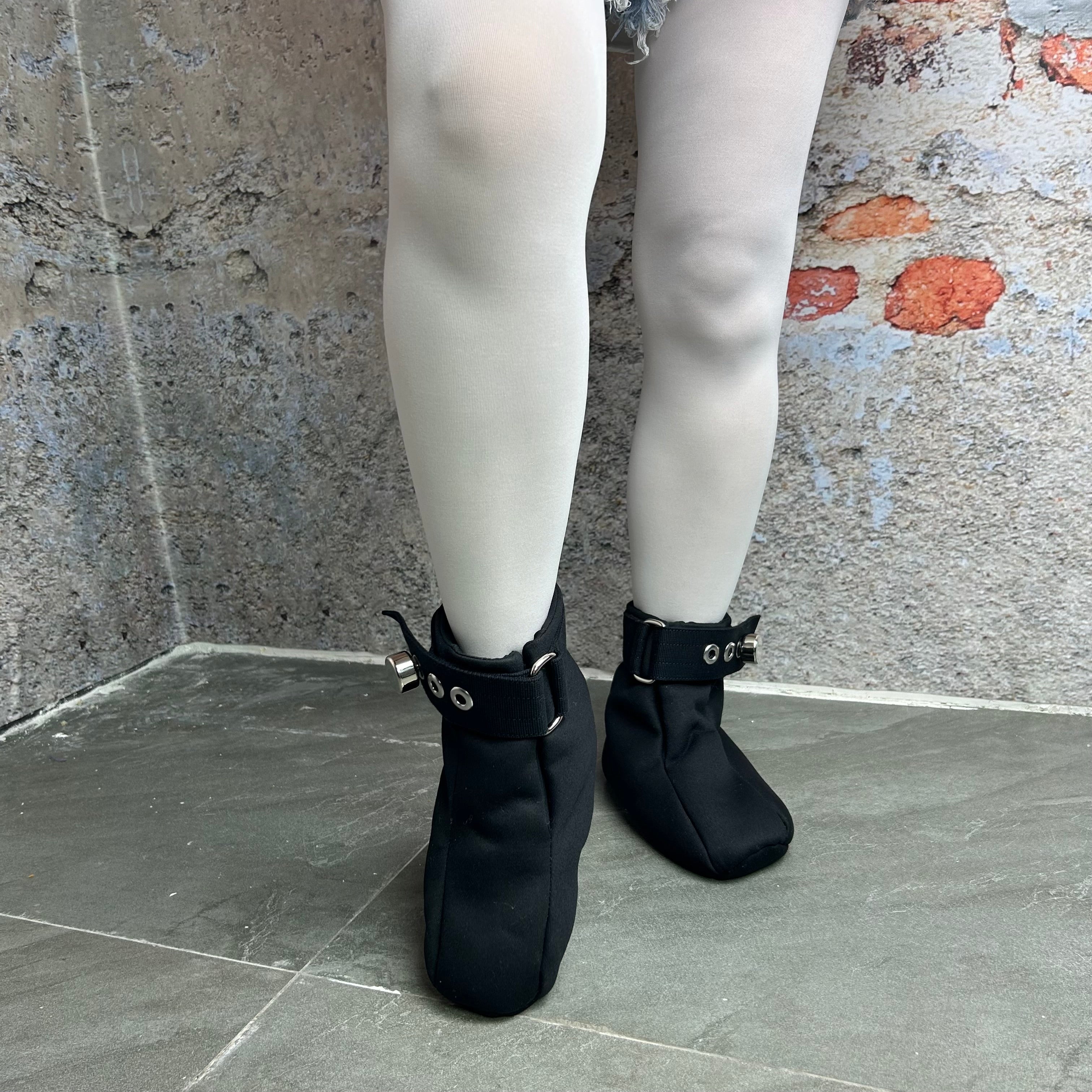 Crawling Habit Soft Padded Bondage Shoes with Spikes Black