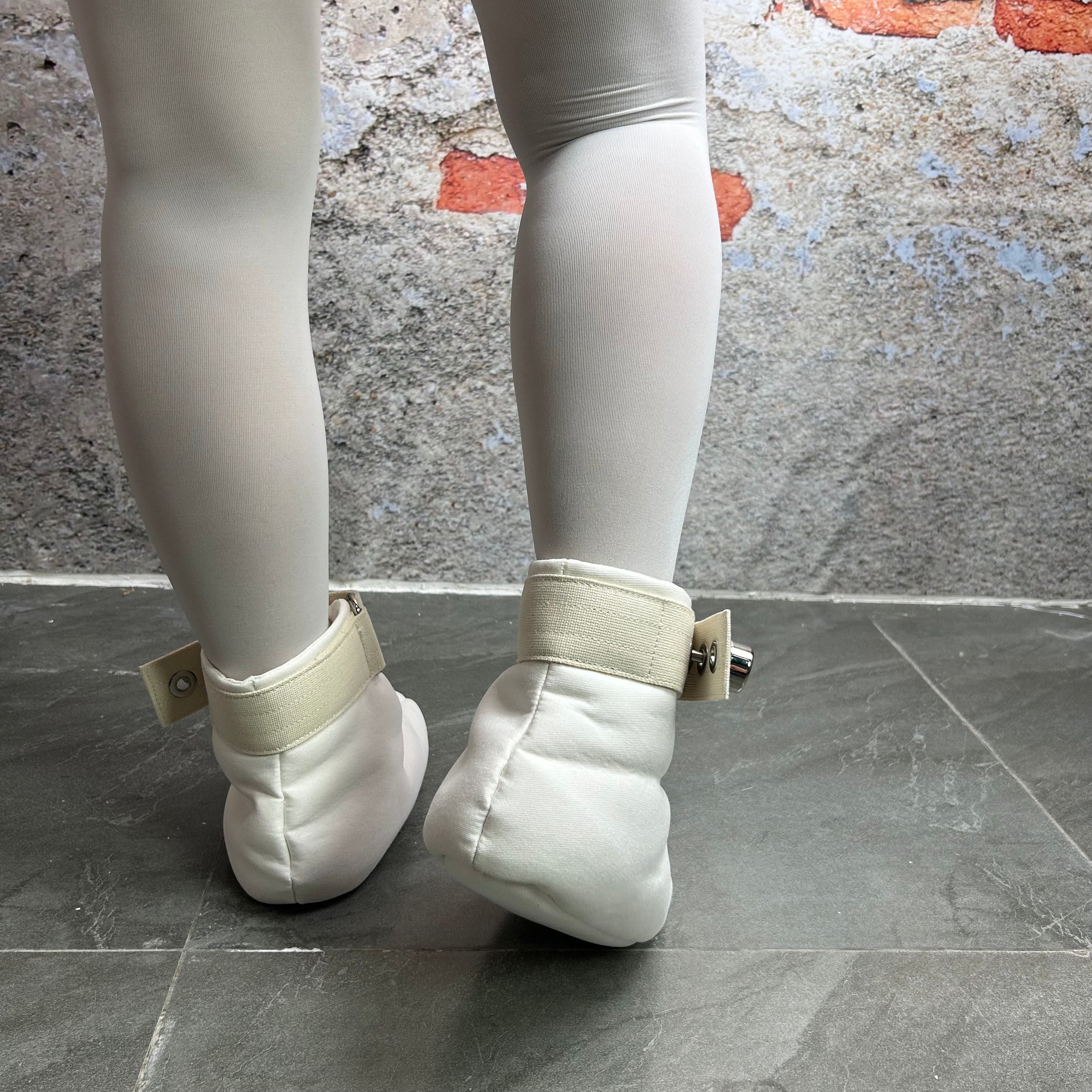 Lockable Shoes Bondage Booties with Spiked Insoles White