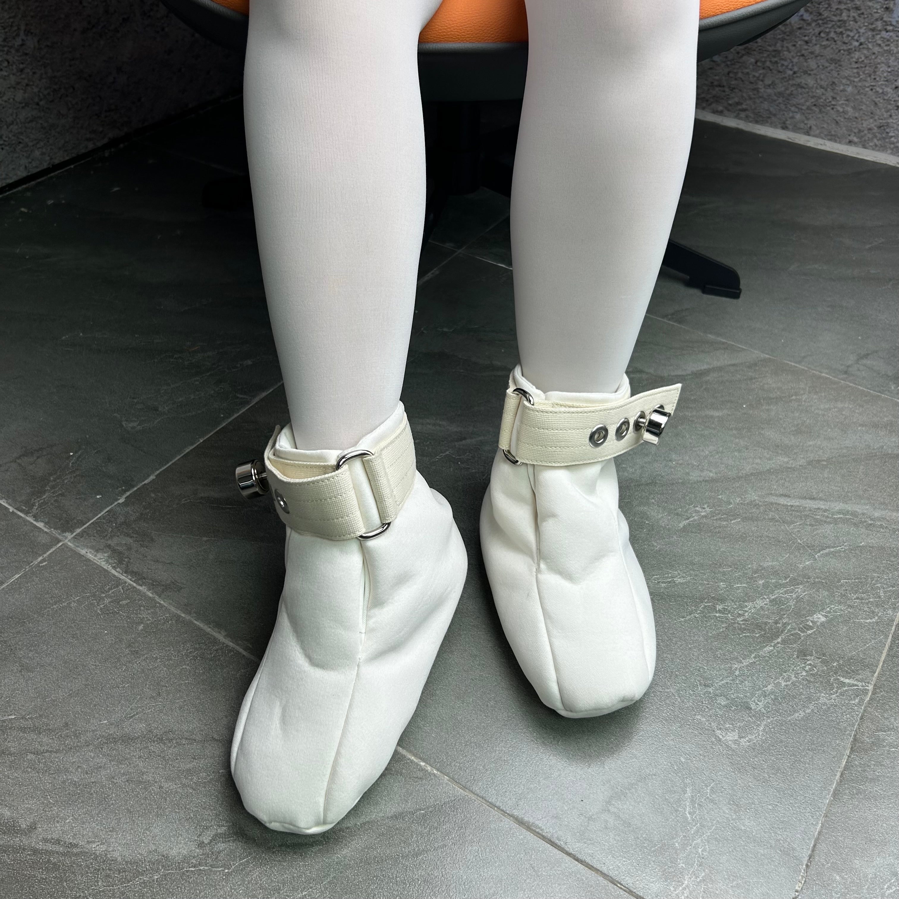 Lockable Shoes Bondage Booties with Spiked Insoles White