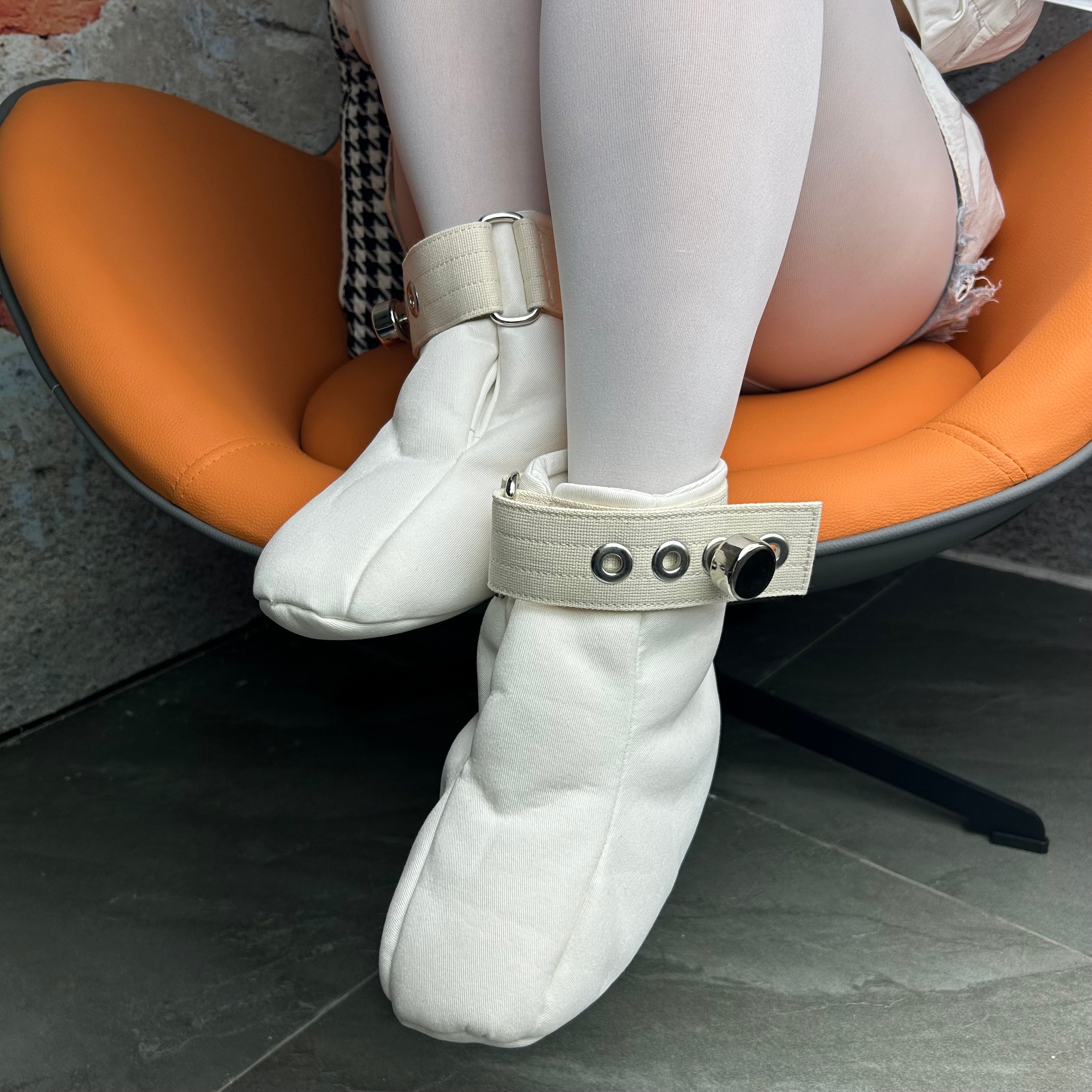 Lockable Shoes Bondage Booties with Spiked Insoles White