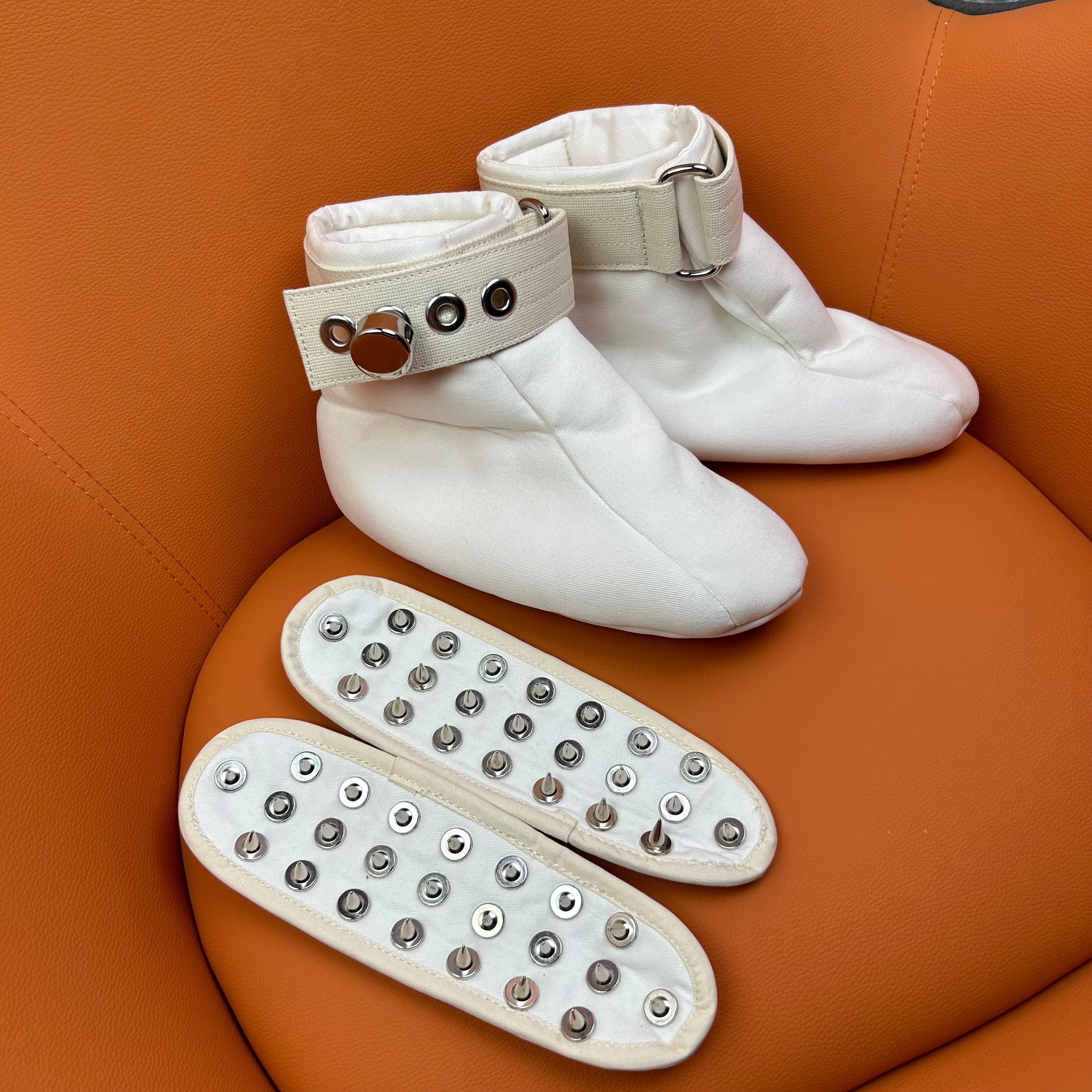 Lockable Shoes Bondage Booties with Spiked Insoles White