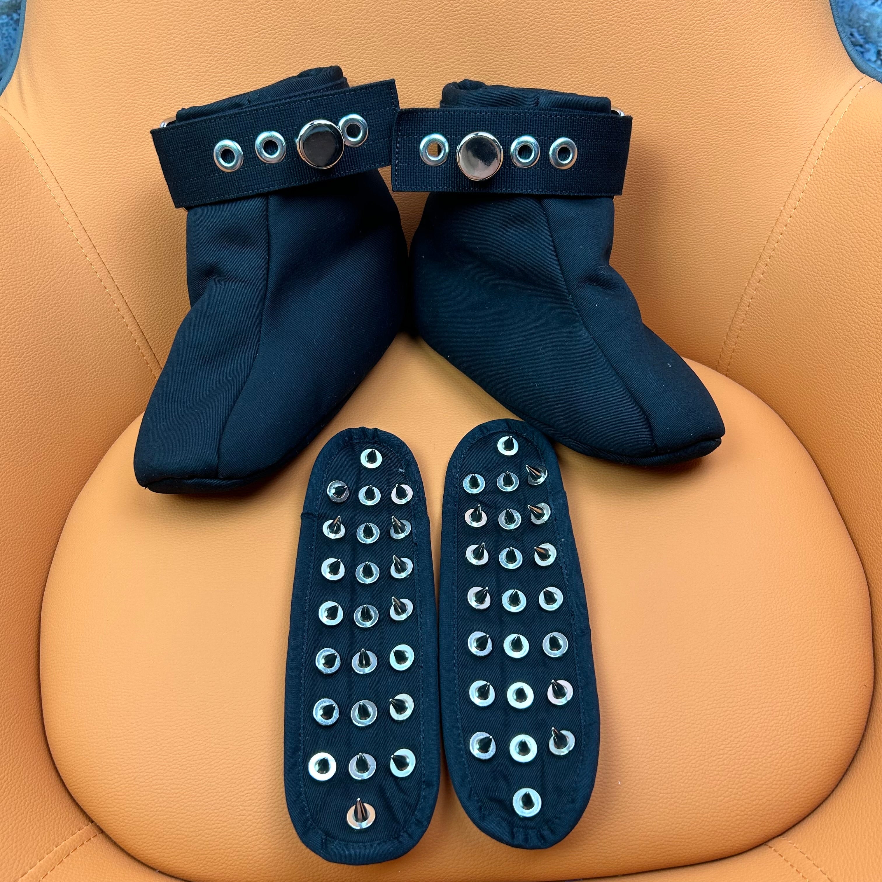 Crawling Habit Soft Padded Bondage Shoes with Spikes Black