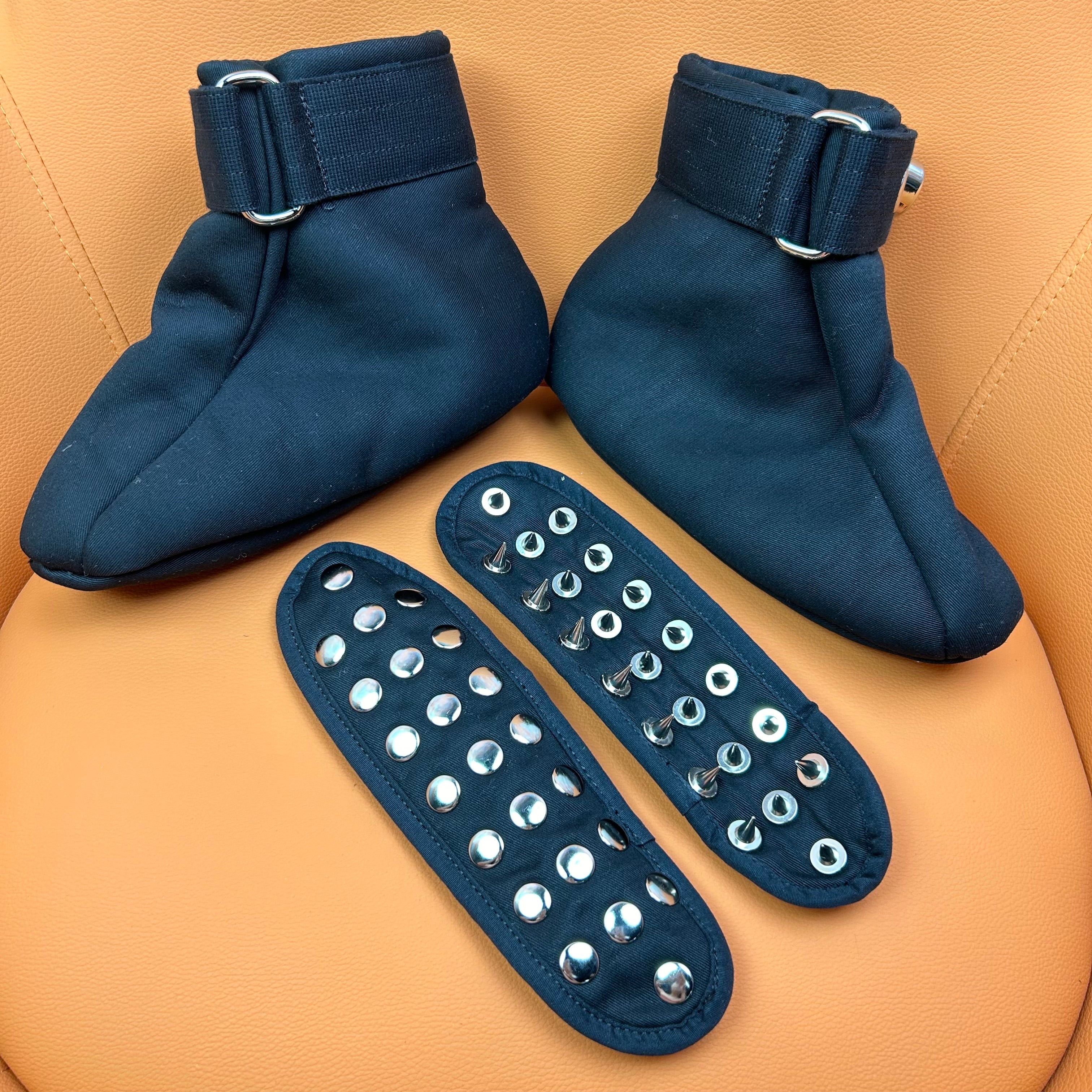 Crawling Habit Soft Padded Bondage Shoes with Spikes Black