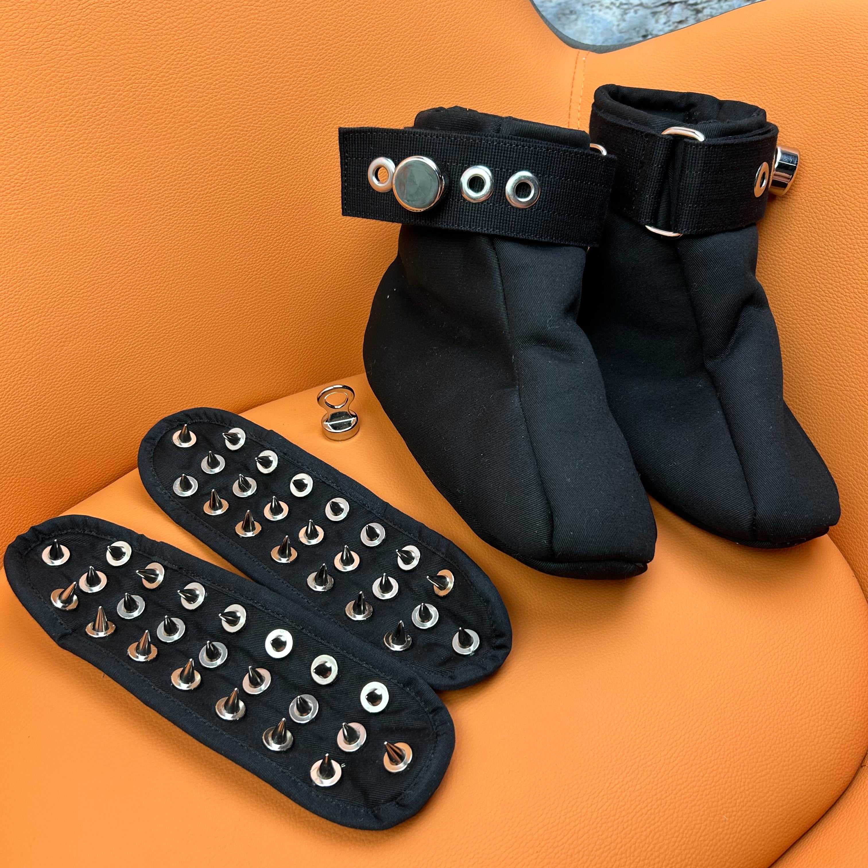 Crawling Habit Soft Padded Bondage Shoes with Spikes Black