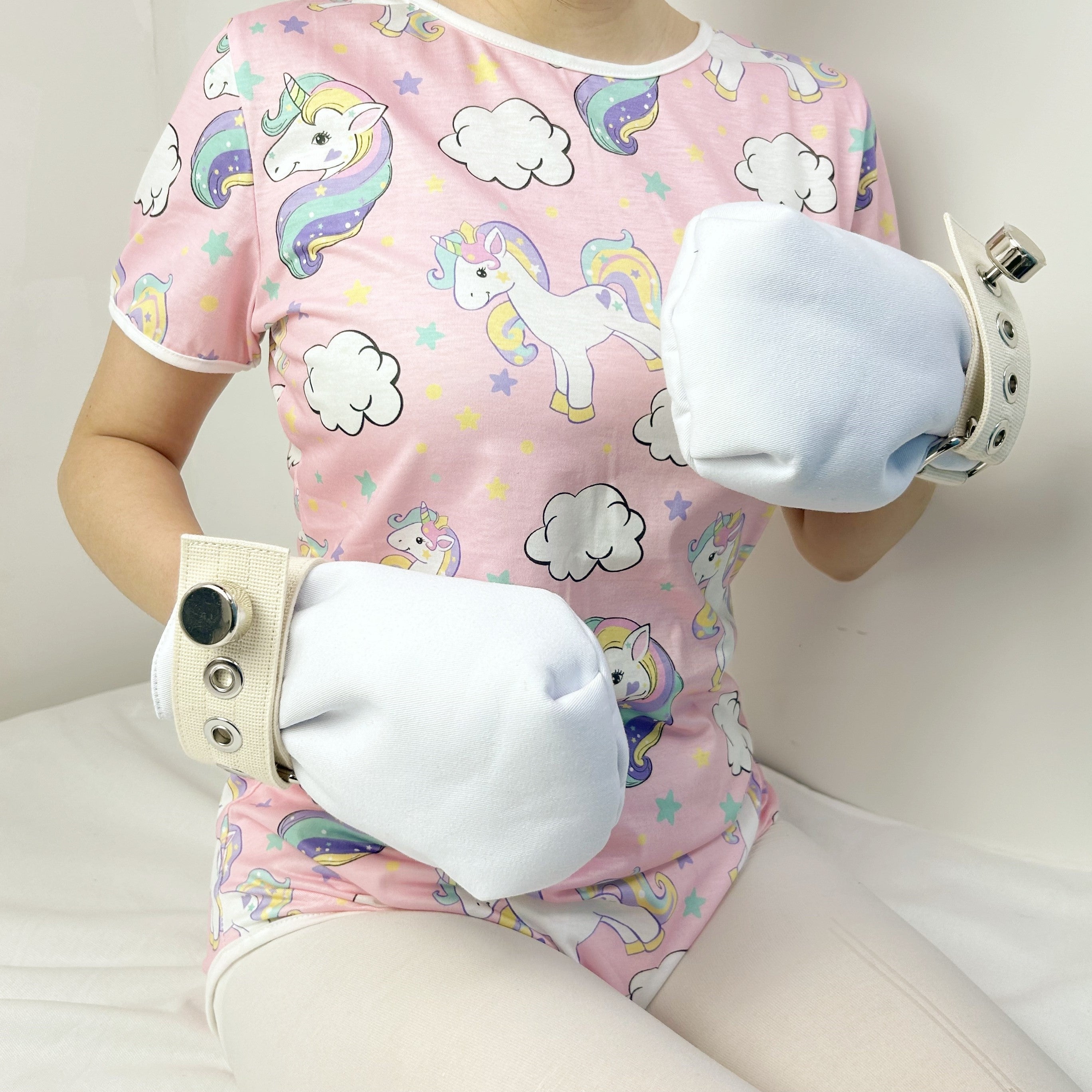 Adult Baby Lockable Mittens Bondage Toys White