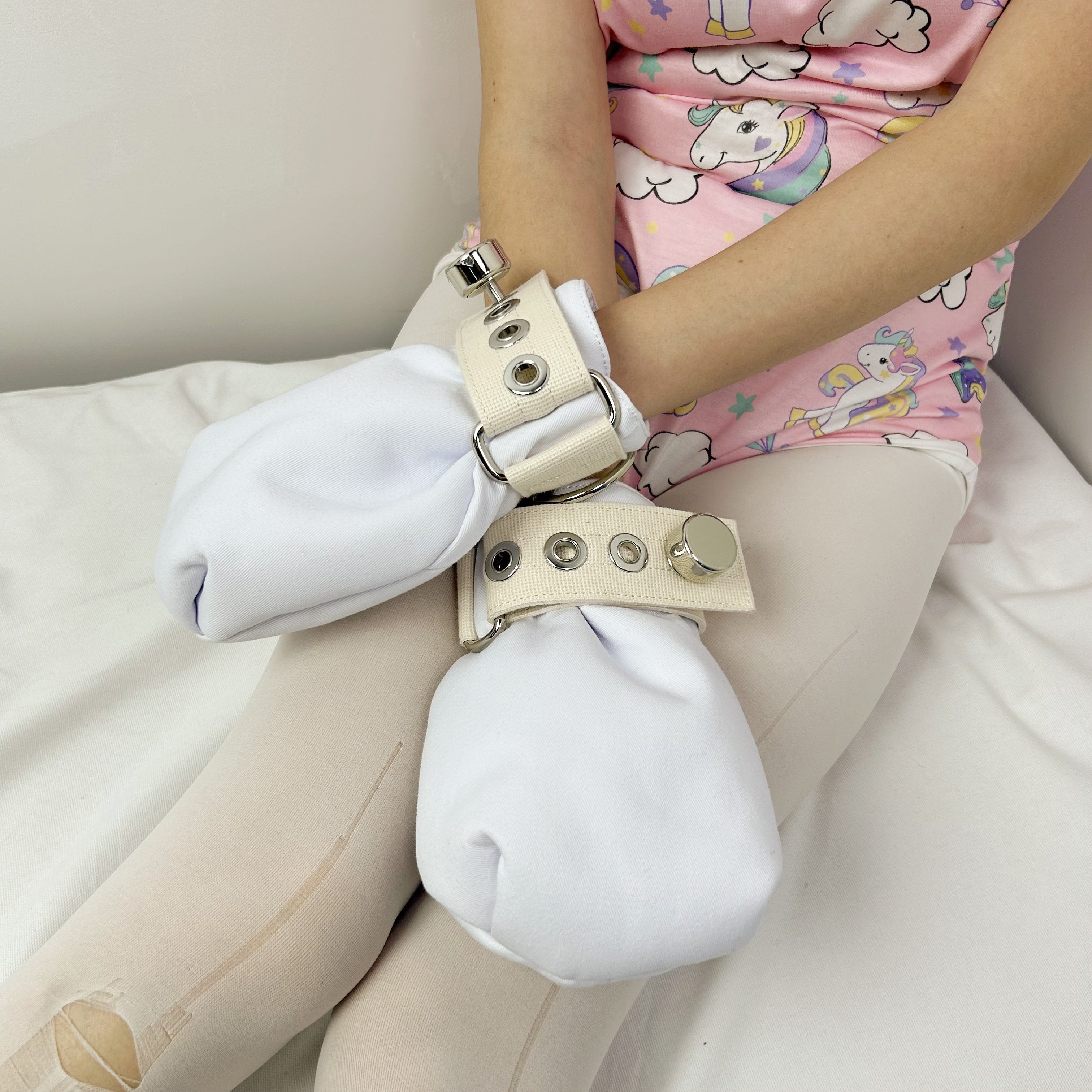Adult Baby Lockable Mittens Bondage Toys White